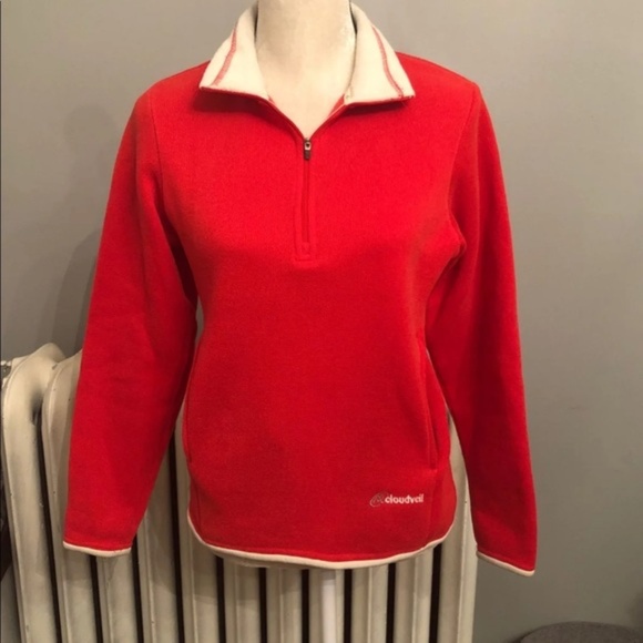 CLOUDVEIL Red Fleece 1/2 Zip with Pockets and White Accents - Picture 1 of 5